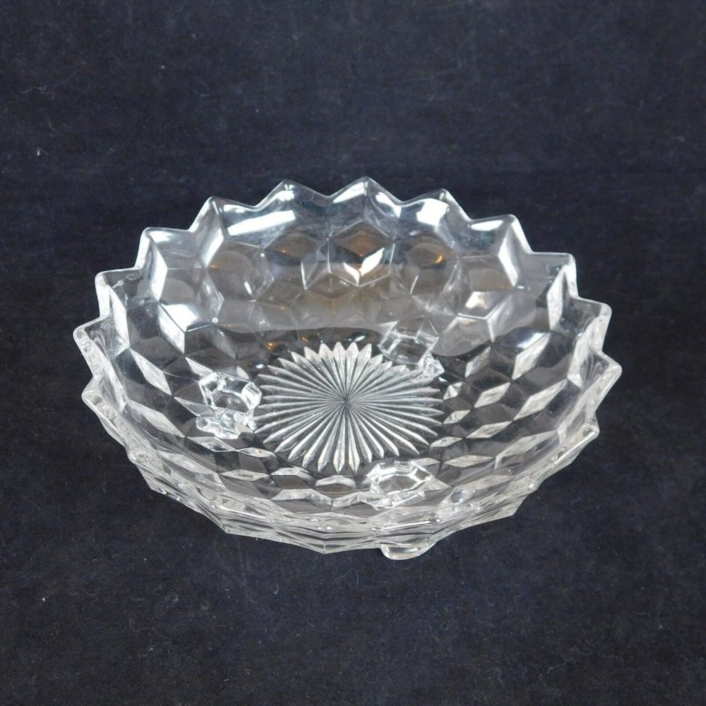 Whitehall Clear By Colony Bonbon Candy Dish 6 1/4" Cubist 3 Straight Feet USA
